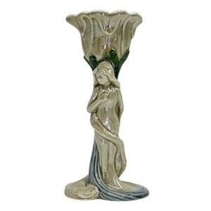 FITZ & FLOYD Art Nouveau Woman Taper Candle Holder 6" Iridescent Over Glaze 1978